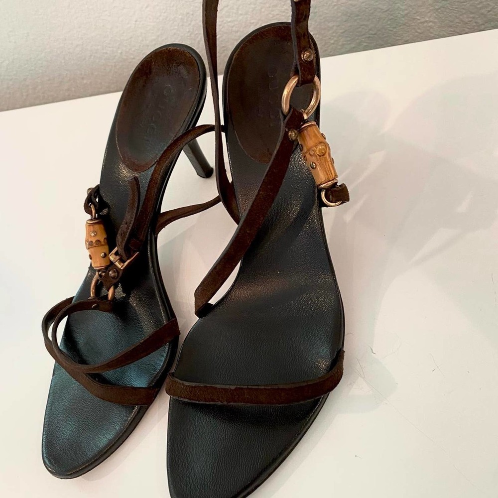 Authentic Gucci by Tom Ford Brown Bamboo Heels/ Sandals Size 34/5 - Picture 3 of 4